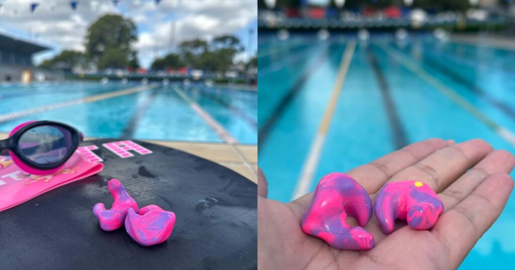 custom swimming earplugs at a public pool